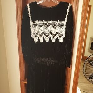 80s Scott For Jessica McClintock Velvet Gunne Sax Drop Waist Edwardian Dress 10